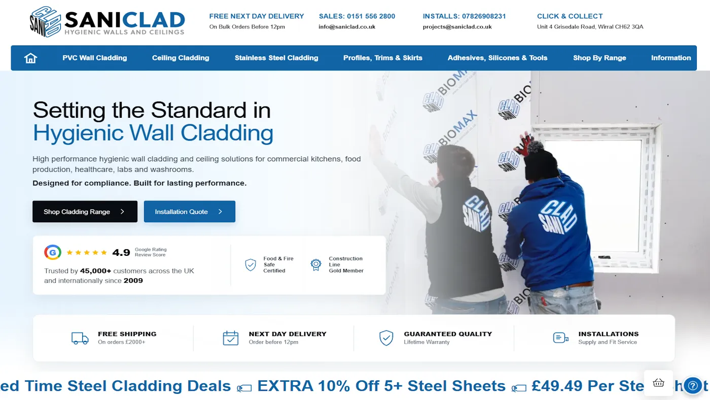 Saniclad ecommerce website and SEO project